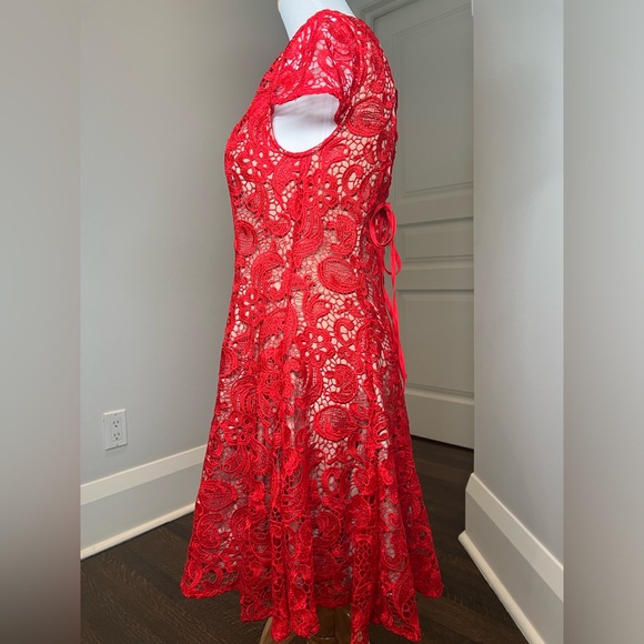 Red Lace Dress with Nude Illusion - Picture 4 of 6